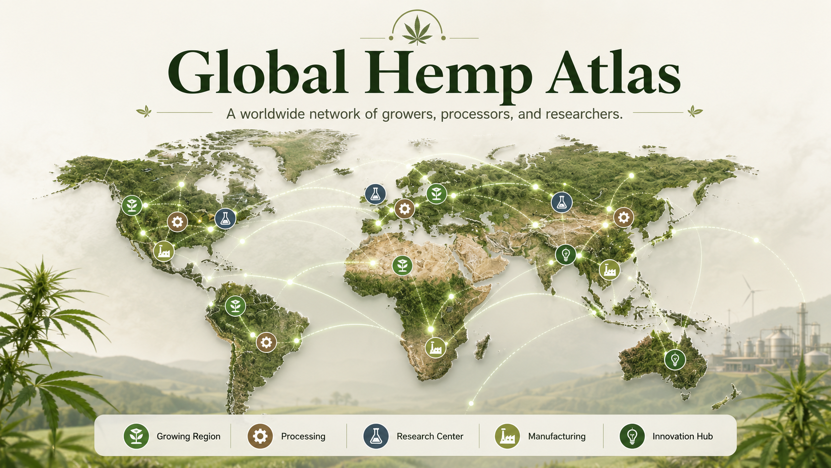 Global Hemp Atlas — a worldwide network of growers, processors, researchers, manufacturers, and innovation hubs